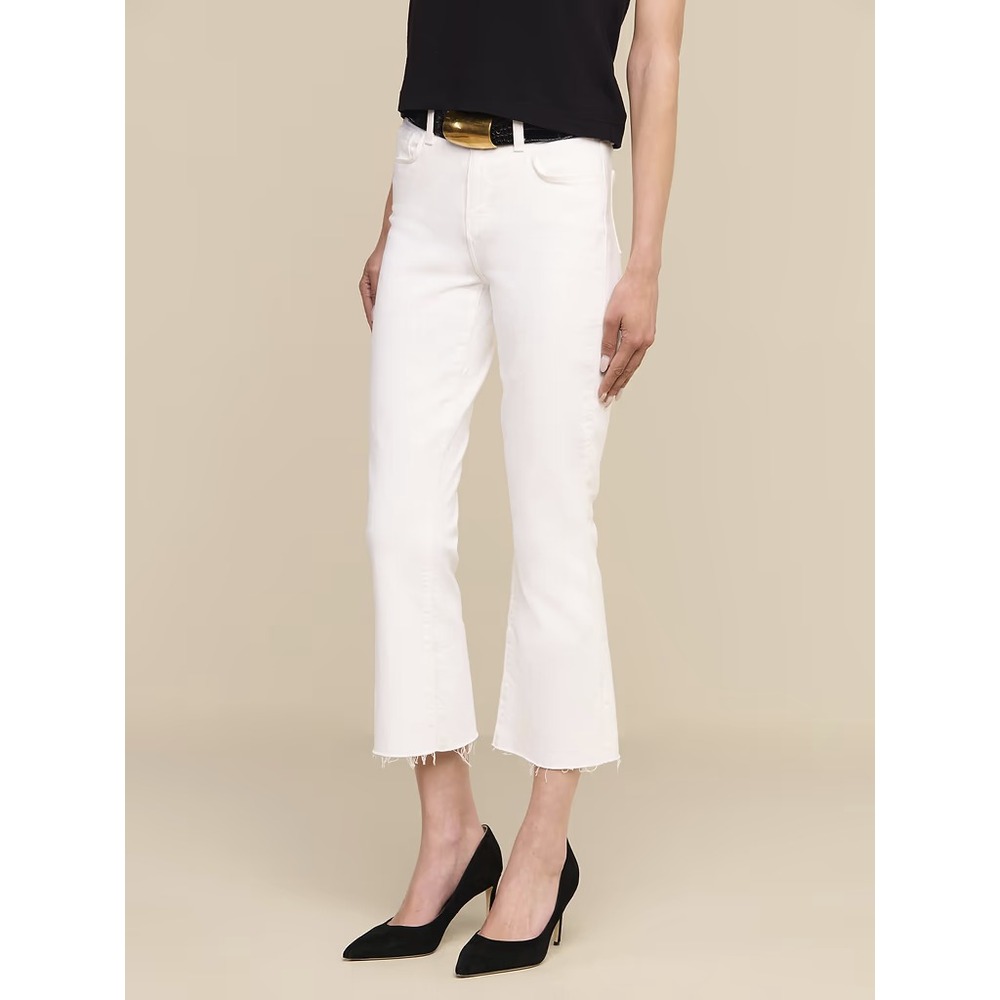 L'Agence Kendra Cropped Flare Jeans High Rise White Frayed Hem Denim Size 27 - Picture 1 of 16